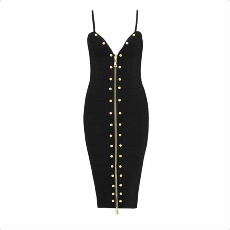 Winnal Women’s Off Shoulder High Waist Sleeveless Studded Front-Zip Bandage Sling Dress