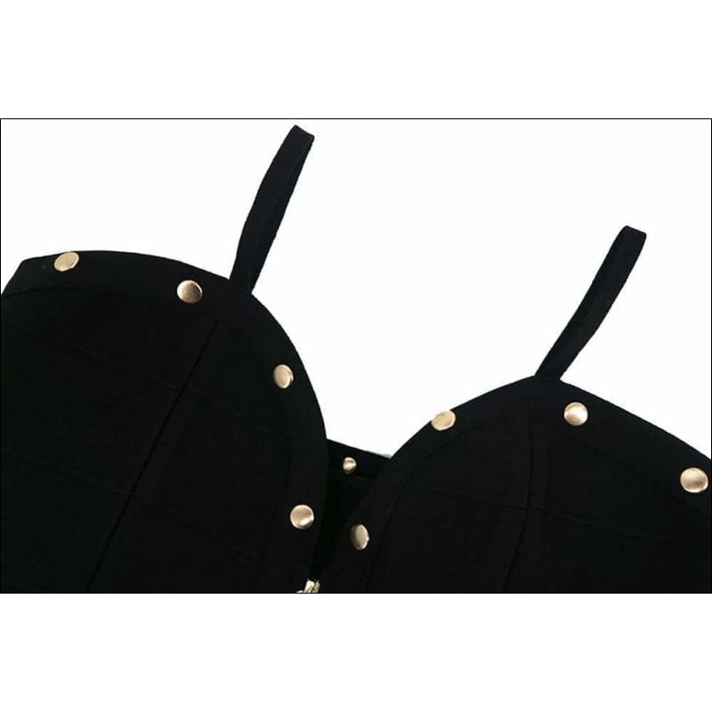 Winnal Women’s Off Shoulder High Waist Sleeveless Studded Front-Zip Bandage Sling Dress