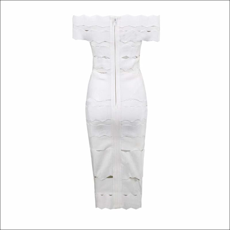 Winnal Women’s Off Shoulder Sleeveless Wave Ruched Detail Cut Out Bandage Bodycon Dress