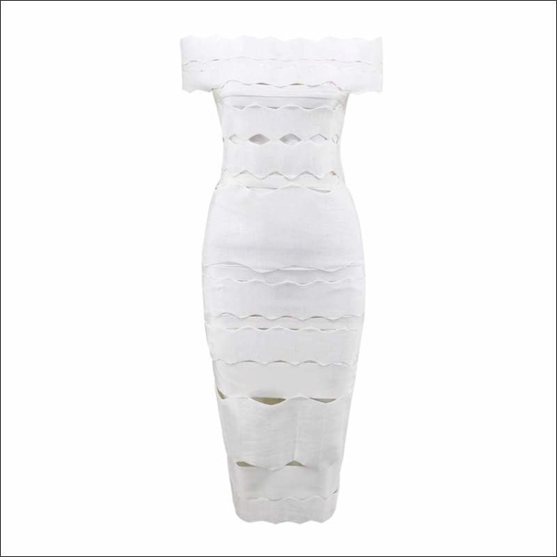 Winnal Women’s Off Shoulder Sleeveless Wave Ruched Detail Cut Out Bandage Bodycon Dress