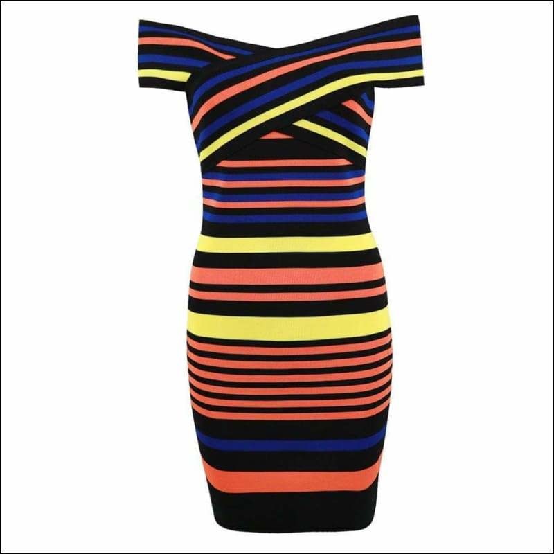 Winnal Women’s Off The Shoulder Strapless Rainbow Bandage Dress Sexy Short Party