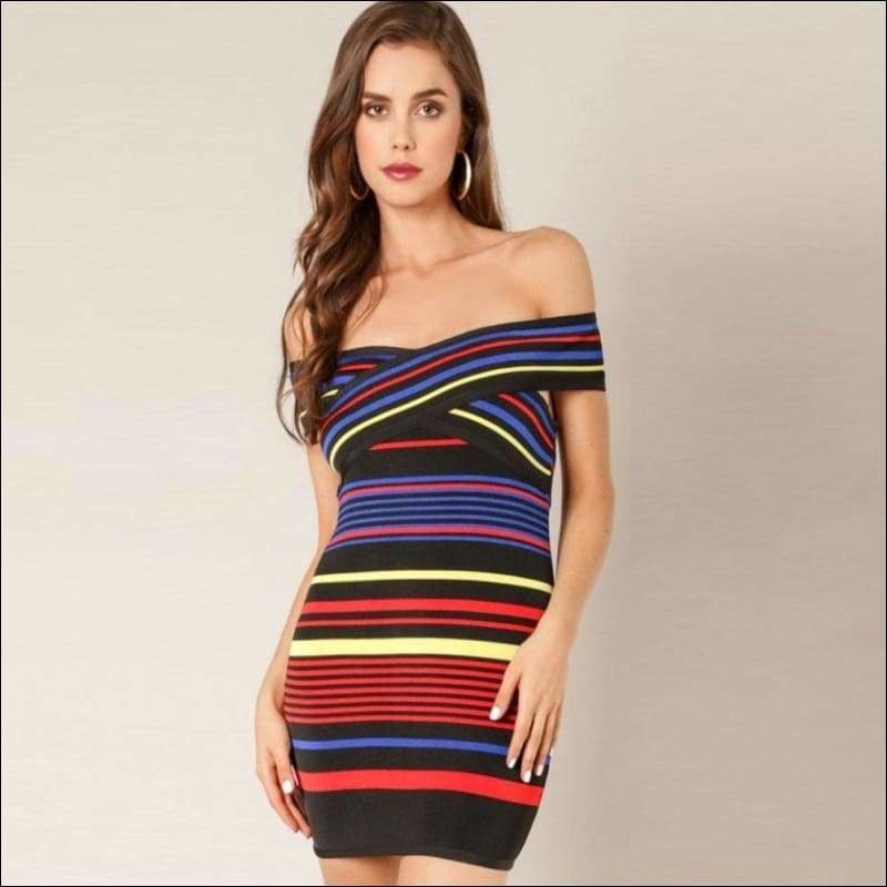 Winnal Women’s Off The Shoulder Strapless Rainbow Bandage Dress Sexy Short Party