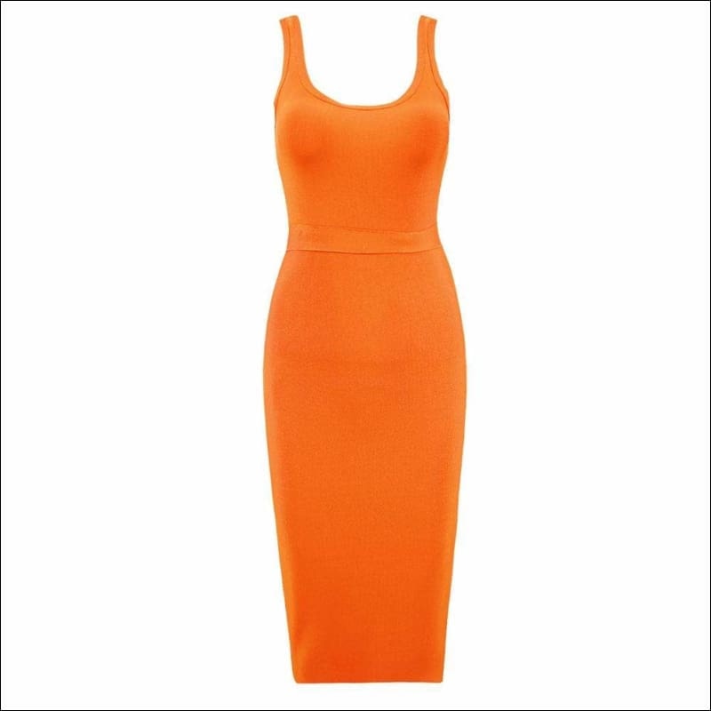 Winnal Women’s Orange Ruched Strappy Plunging Bodycon Midi Dress