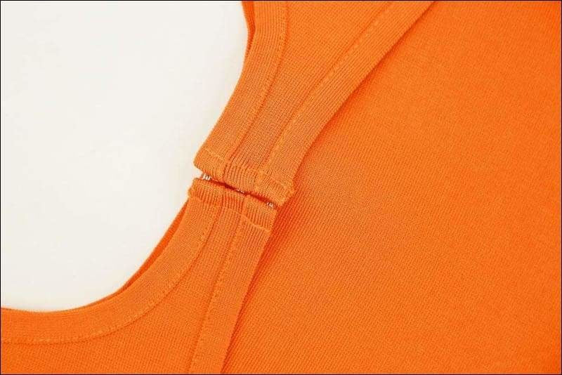 Winnal Women’s Orange Ruched Strappy Plunging Bodycon Midi Dress
