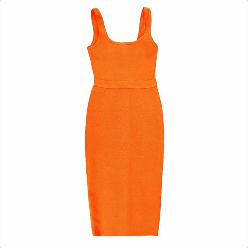 Winnal Women’s Orange Ruched Strappy Plunging Bodycon Midi Dress