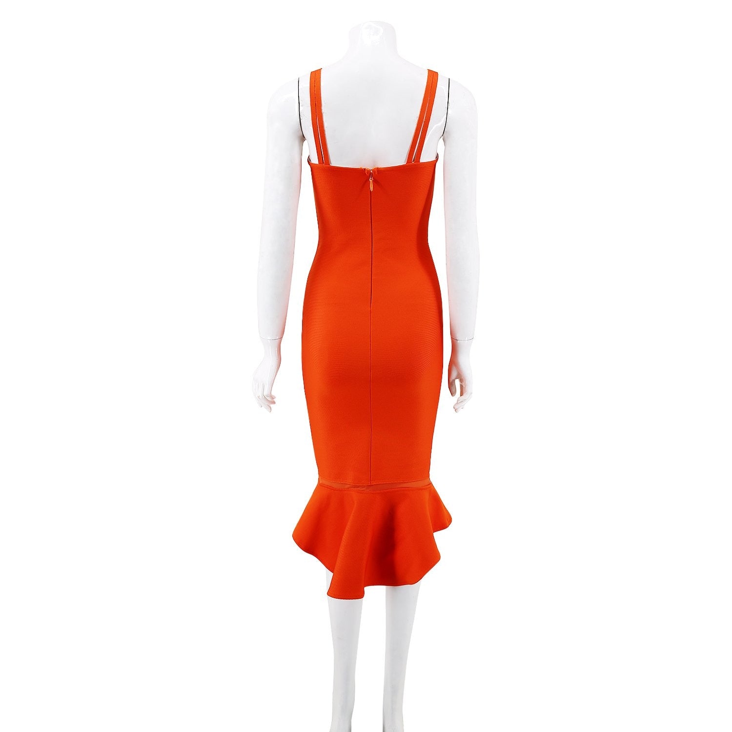 Winnal Womens Orange Ruffles Strappy V Neck Side Split Bodycon Bandage Dress Clubwear