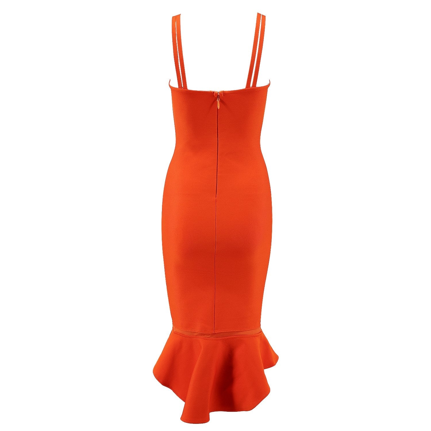 Winnal Womens Orange Ruffles Strappy V Neck Side Split Bodycon Bandage Dress Clubwear