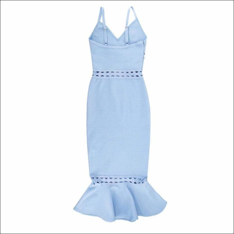 Winnal Women’s Pale Blue Sexy Deep V Vestidos Sleeveless Hollow Out Cut Mermaid Bandgage Dress