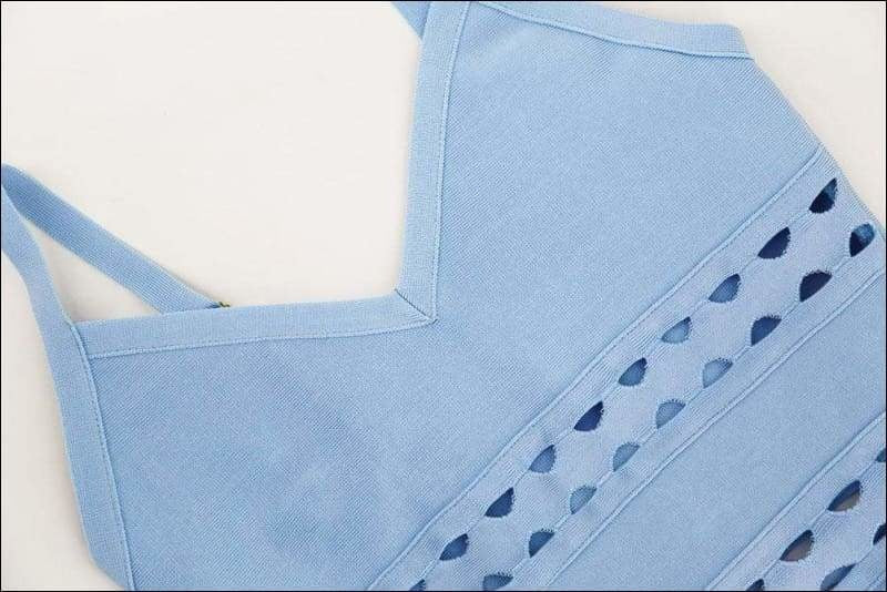 Winnal Women’s Pale Blue Sexy Deep V Vestidos Sleeveless Hollow Out Cut Mermaid Bandgage Dress