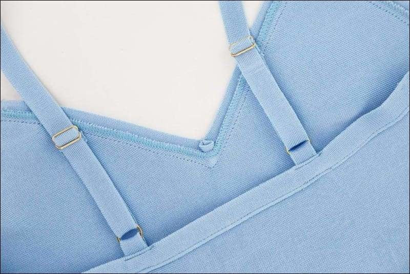 Winnal Women’s Pale Blue Sexy Deep V Vestidos Sleeveless Hollow Out Cut Mermaid Bandgage Dress