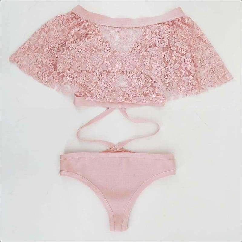 Winnal Women’s Pink Graceful Sexy Two-Piece Lace Skirt Set