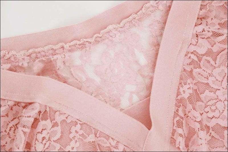 Winnal Women’s Pink Graceful Sexy Two-Piece Lace Skirt Set