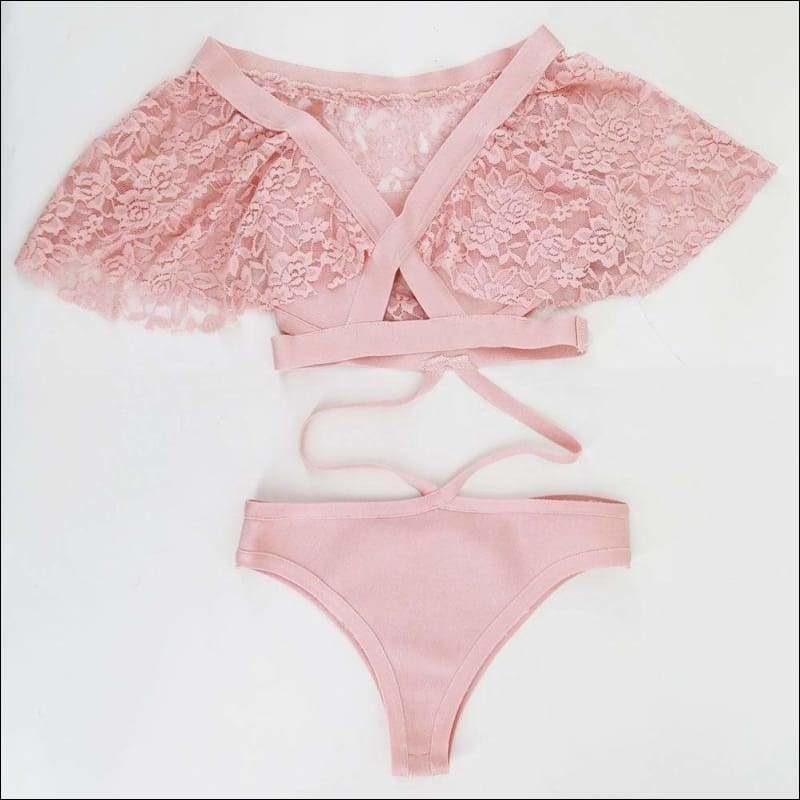 Winnal Women’s Pink Graceful Sexy Two-Piece Lace Skirt Set