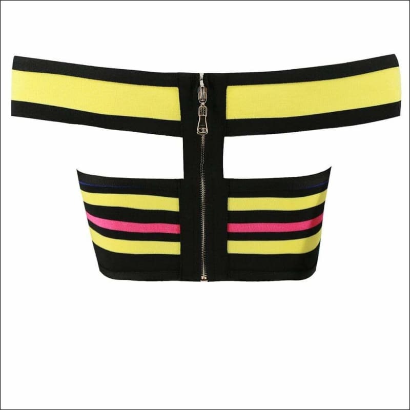 Winnal Women’s Rainbow Striped Off Shuolder Bandage Bardot Neck Crop Tops