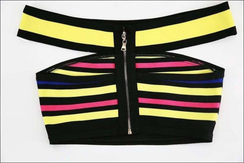 Winnal Women’s Rainbow Striped Off Shuolder Bandage Bardot Neck Crop Tops