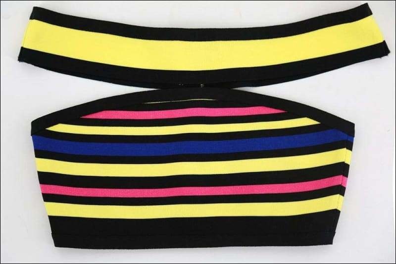 Winnal Women’s Rainbow Striped Off Shuolder Bandage Bardot Neck Crop Tops