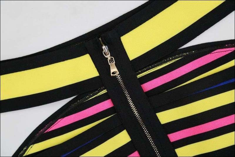 Winnal Women’s Rainbow Striped Off Shuolder Bandage Bardot Neck Crop Tops
