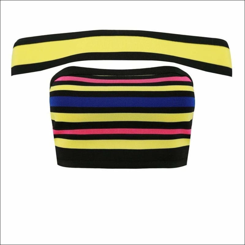 Winnal Women’s Rainbow Striped Off Shuolder Bandage Bardot Neck Crop Tops