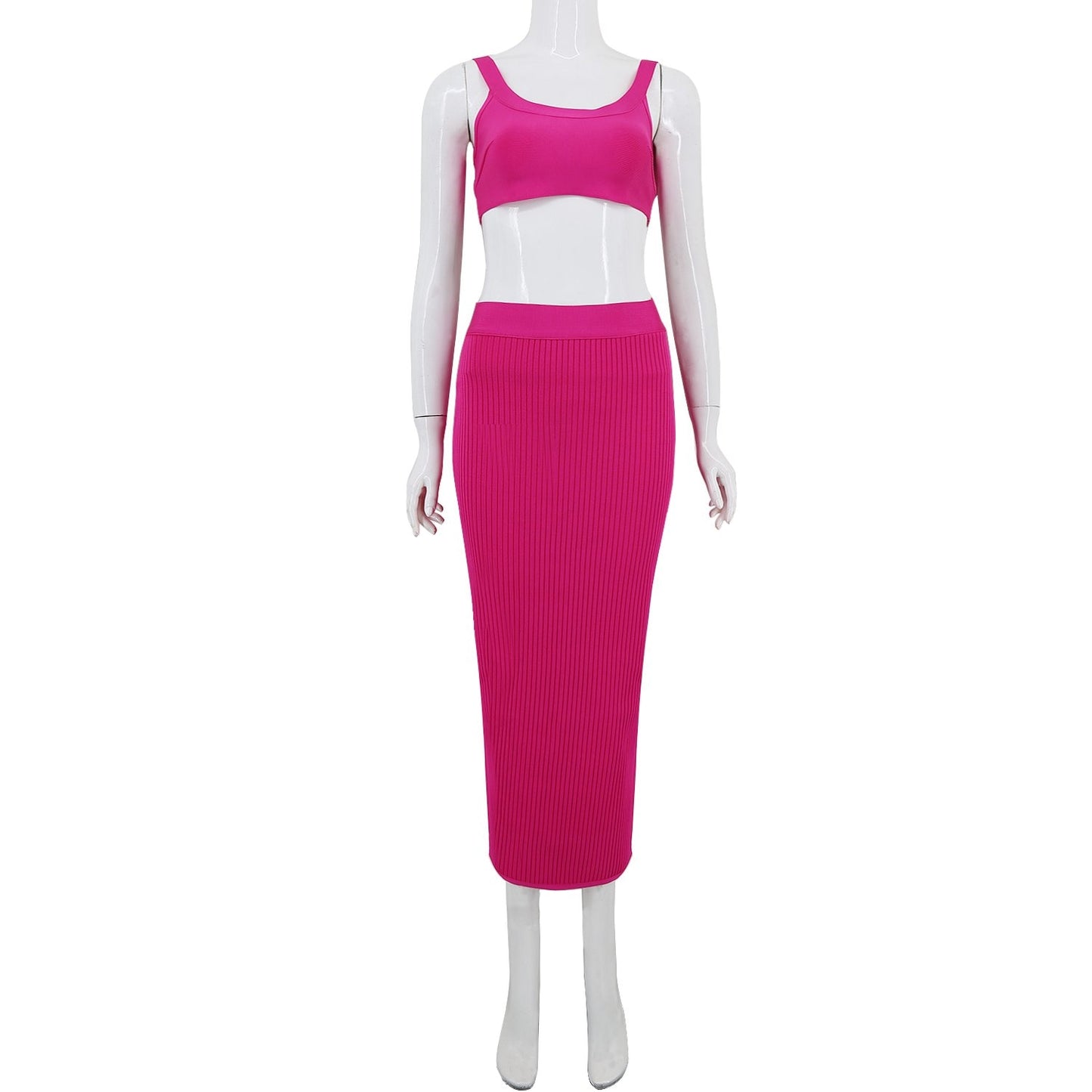 Winnal Women’s Sexy 2 Piece Outfits Strap Crop Top Skirt Set Bodycon Mini Dress
