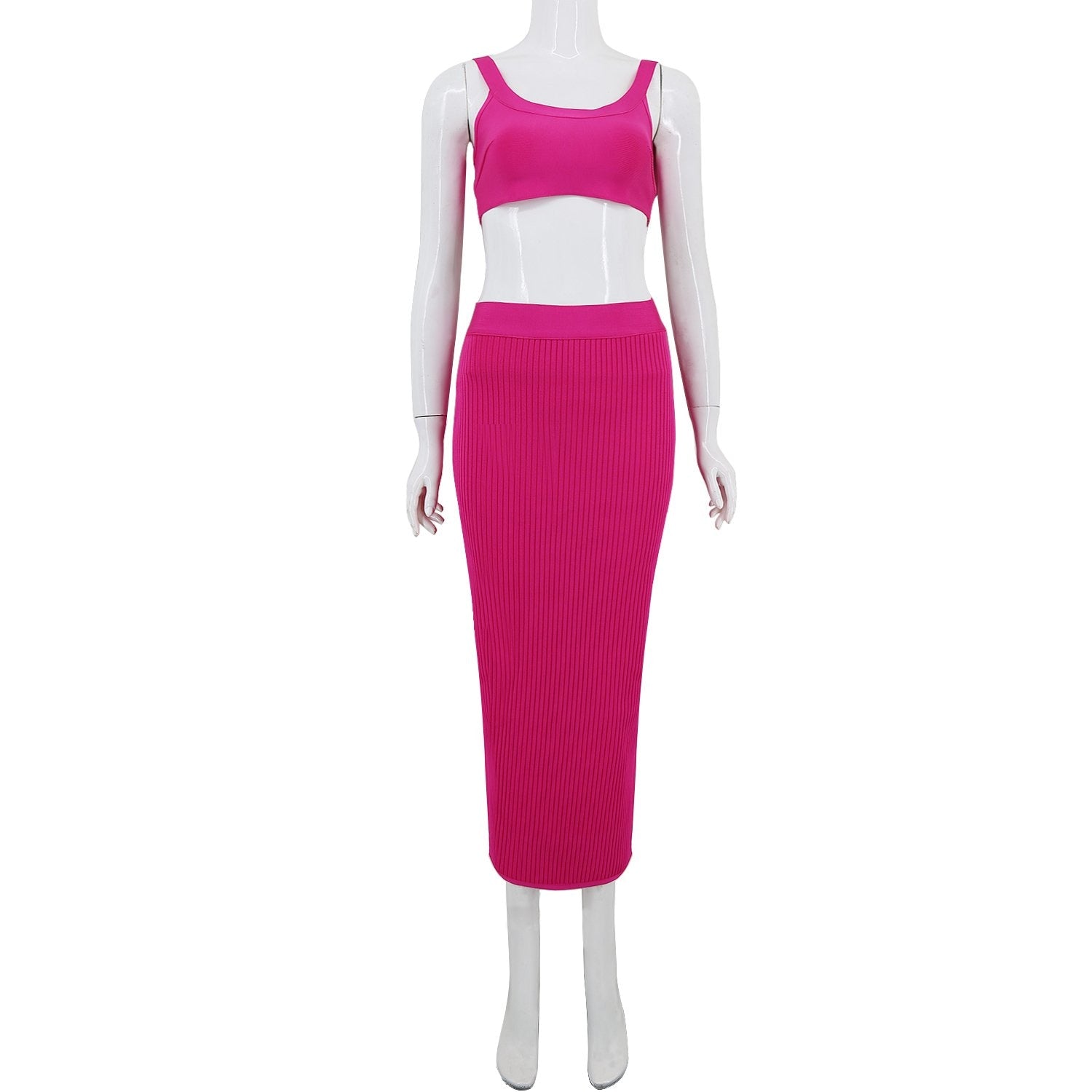 Winnal Women’s Sexy 2 Piece Outfits Strap Crop Top Skirt Set Bodycon Mini Dress