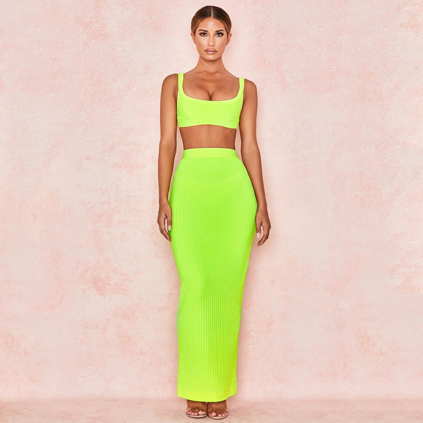 Winnal Women’s Sexy 2 Piece Outfits Strap Crop Top Skirt Set Bodycon Mini Dress