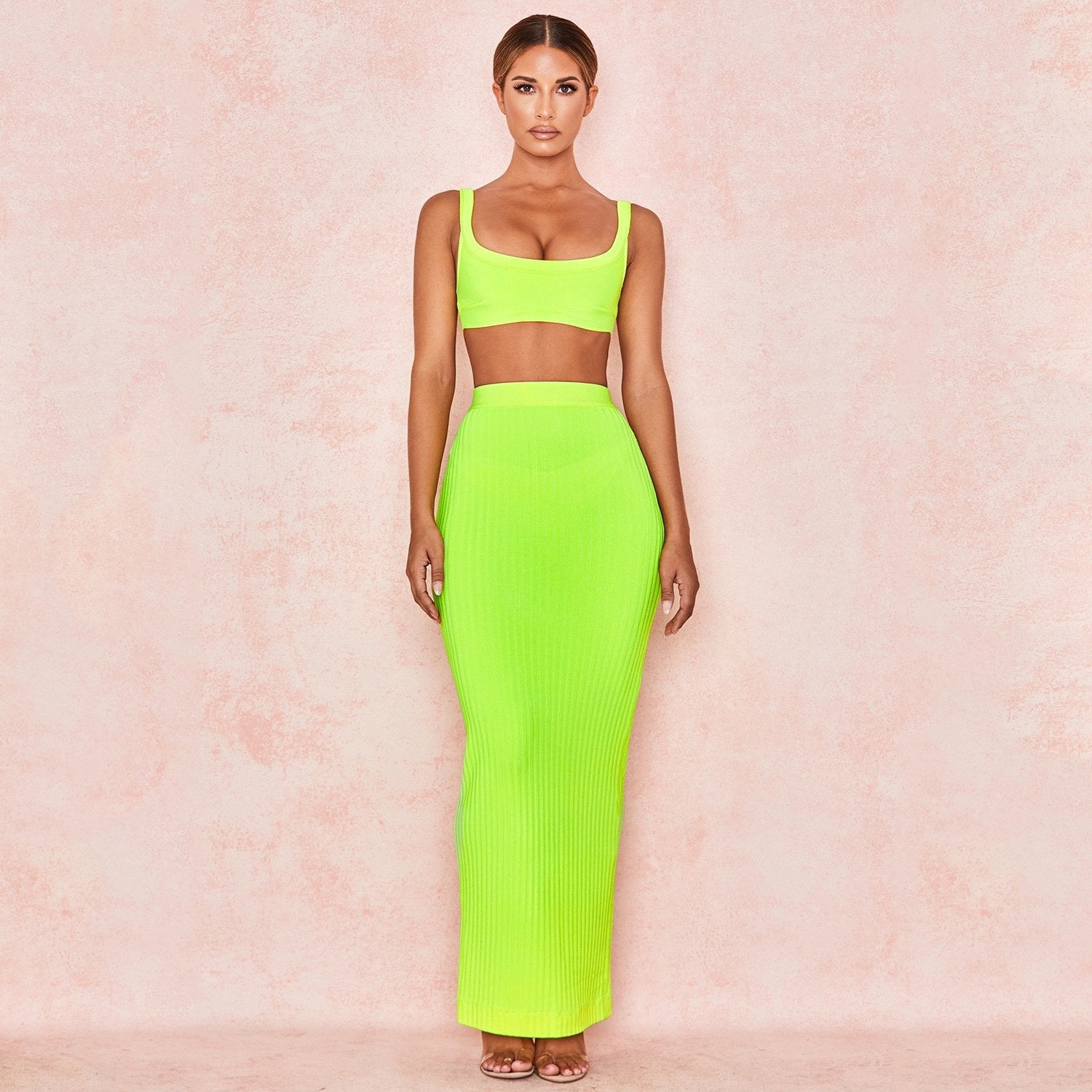 Winnal Women’s Sexy 2 Piece Outfits Strap Crop Top Skirt Set Bodycon Mini Dress