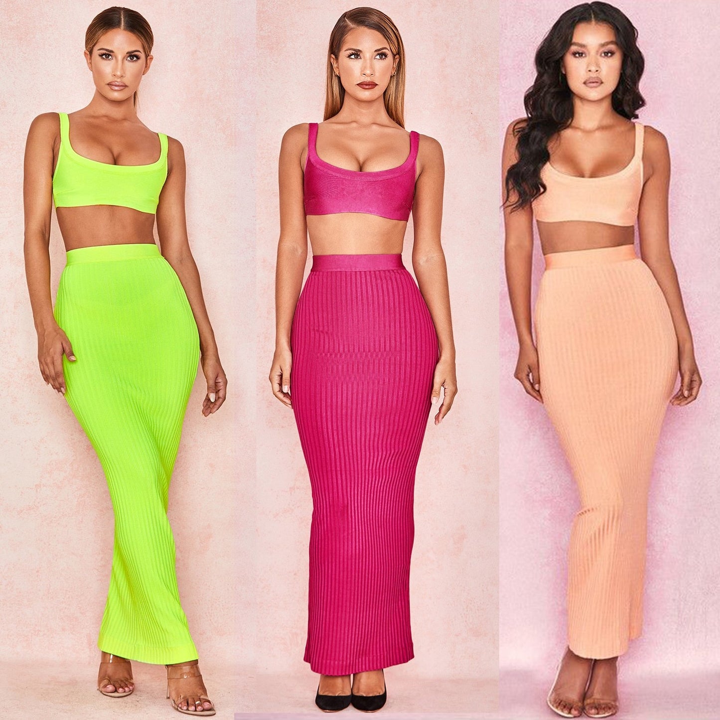 Winnal Women’s Sexy 2 Piece Outfits Strap Crop Top Skirt Set Bodycon Mini Dress