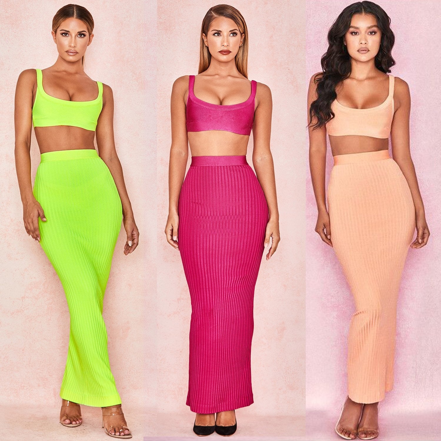 Winnal Women’s Sexy 2 Piece Outfits Strap Crop Top Skirt Set Bodycon Mini Dress