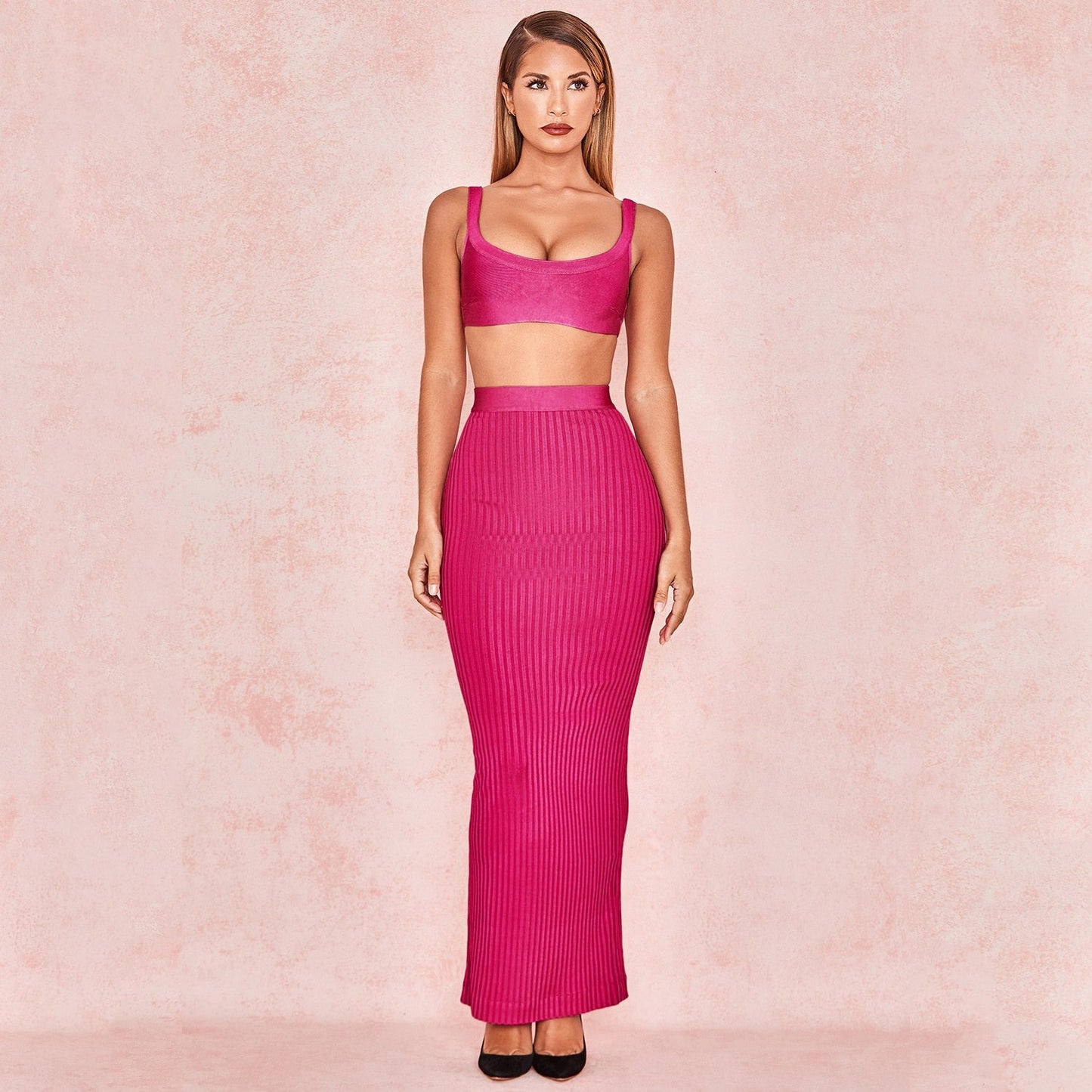 Winnal Women’s Sexy 2 Piece Outfits Strap Crop Top Skirt Set Bodycon Mini Dress