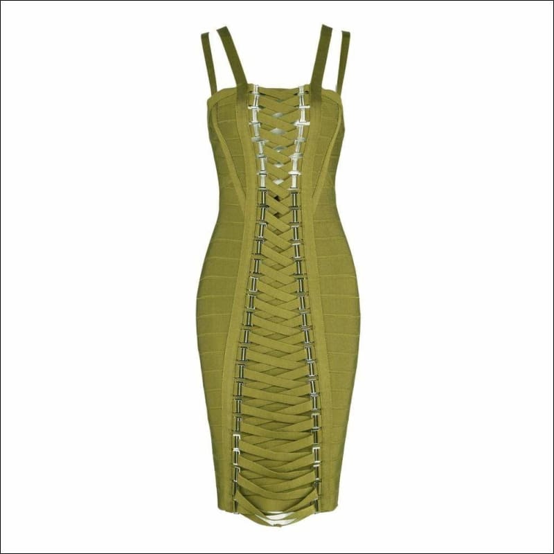 Winnal Women’s Sexy Bodycon Dress Metal Embellished Slim Strappy Asymmetric Wrap Midi Dress.