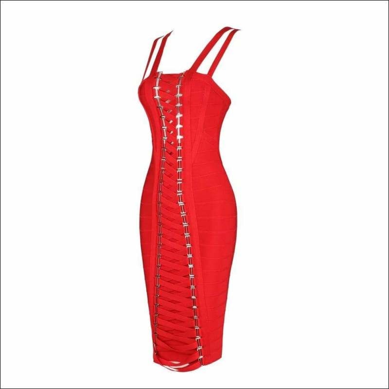 Winnal Women’s Sexy Bodycon Dress Metal Embellished Slim Strappy Asymmetric Wrap Midi Dress.
