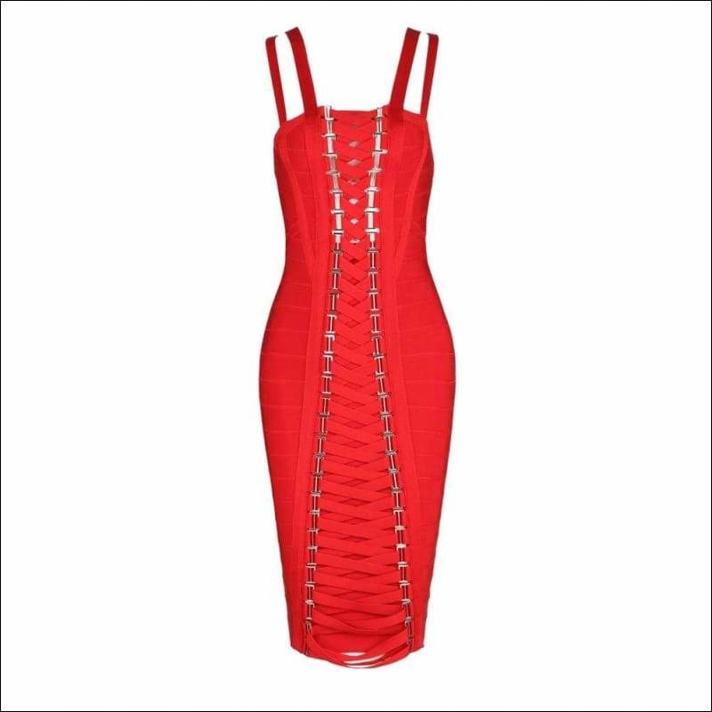 Winnal Women’s Sexy Bodycon Dress Metal Embellished Slim Strappy Asymmetric Wrap Midi Dress.