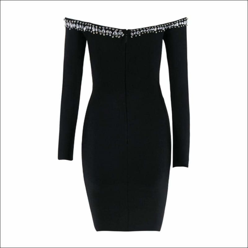Winnal Women’s Sexy Club Bodycon Dress Long Sleeve V Neck Strapless Midi Bandage Skirt Elegant Ladies Slim With Crystal Detailling