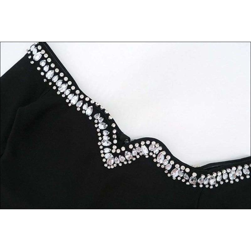 Winnal Women’s Sexy Club Bodycon Dress Long Sleeve V Neck Strapless Midi Bandage Skirt Elegant Ladies Slim With Crystal Detailling