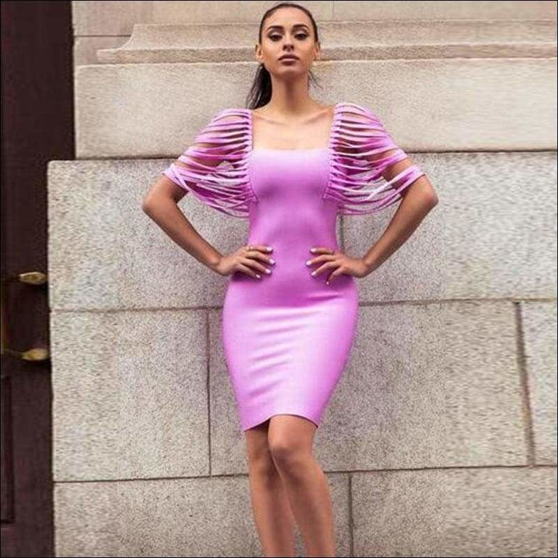 Winnal Women’s Sexy Fringe Half Sleeve Lavender Bodycon Bandage Dress