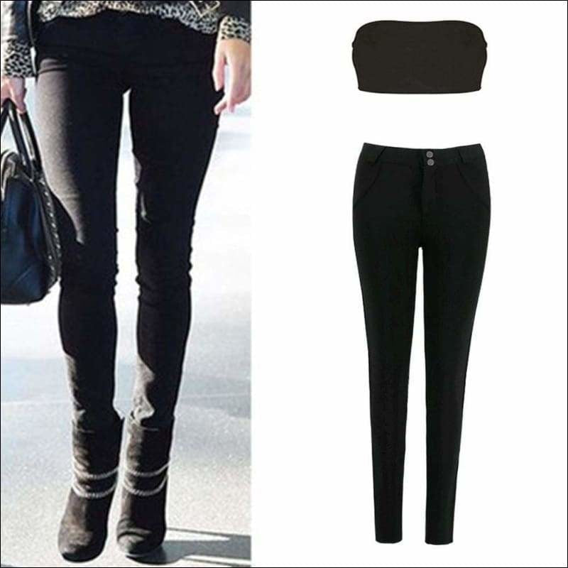 Winnal Women’s Sexy Wrepped Chest Top & High Waist Tight legging pants 2pcs Suit Black