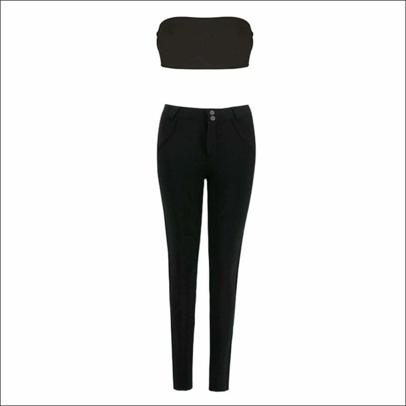 Winnal Women’s Sexy Wrepped Chest Top & High Waist Tight legging pants 2pcs Suit Black