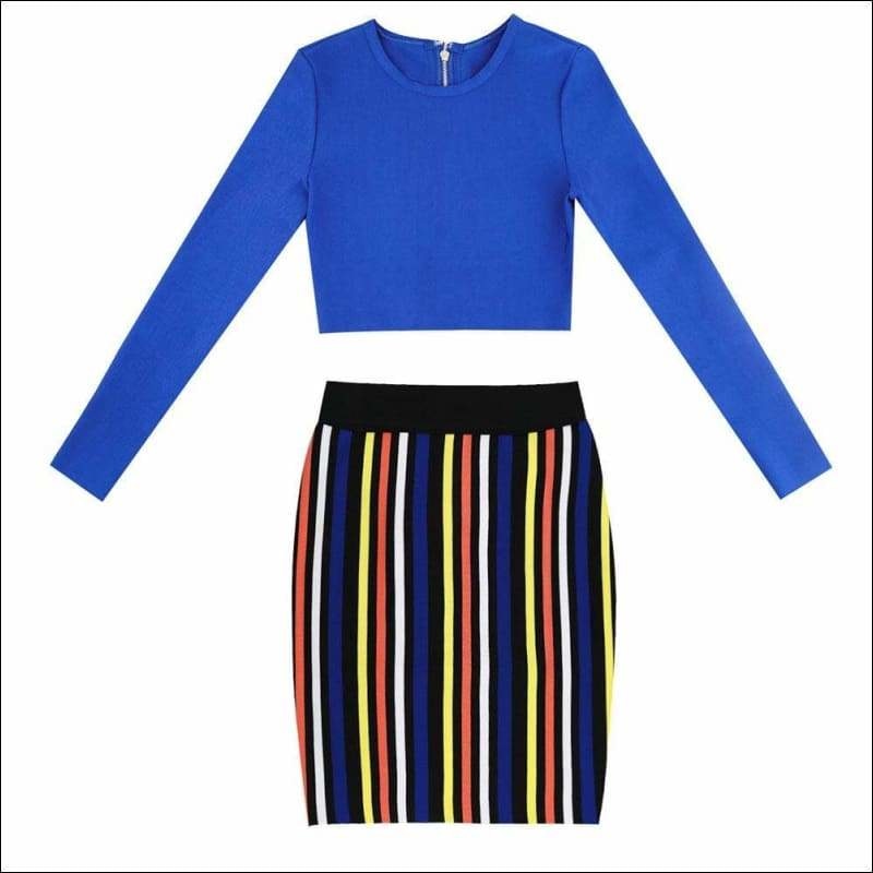 Winnal Women’s Skirt Set Crop Tops And Maxi Striped Bodycon Bandage Club Party Dress Twinset For Women