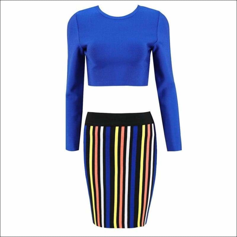 Winnal Women’s Skirt Set Crop Tops And Maxi Striped Bodycon Bandage Club Party Dress Twinset For Women