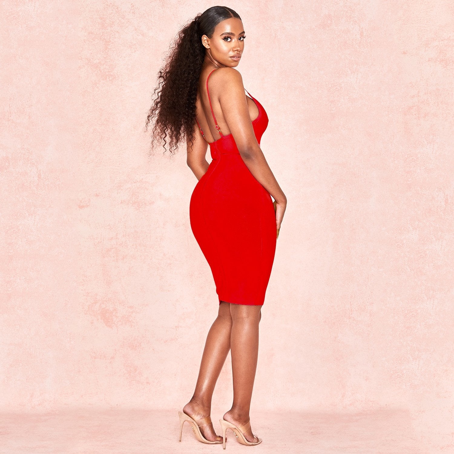 Winnal Women’s Strap Midi Bandage Dress Length Party Solid Prom Bodycon