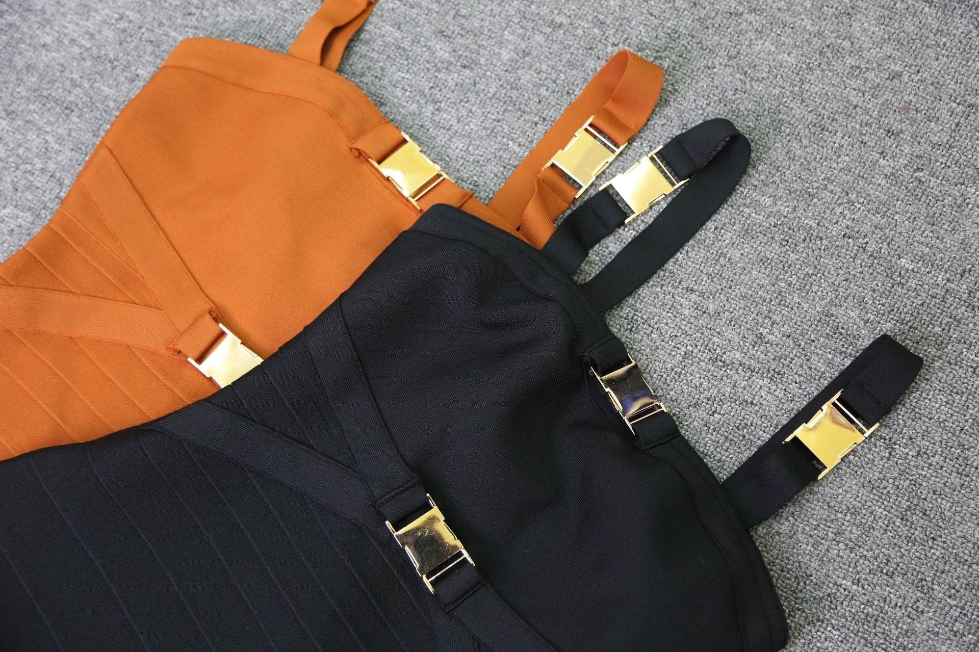 Women’s Buckle Detail Crop Top Backless Bandage Bodycon Dress
