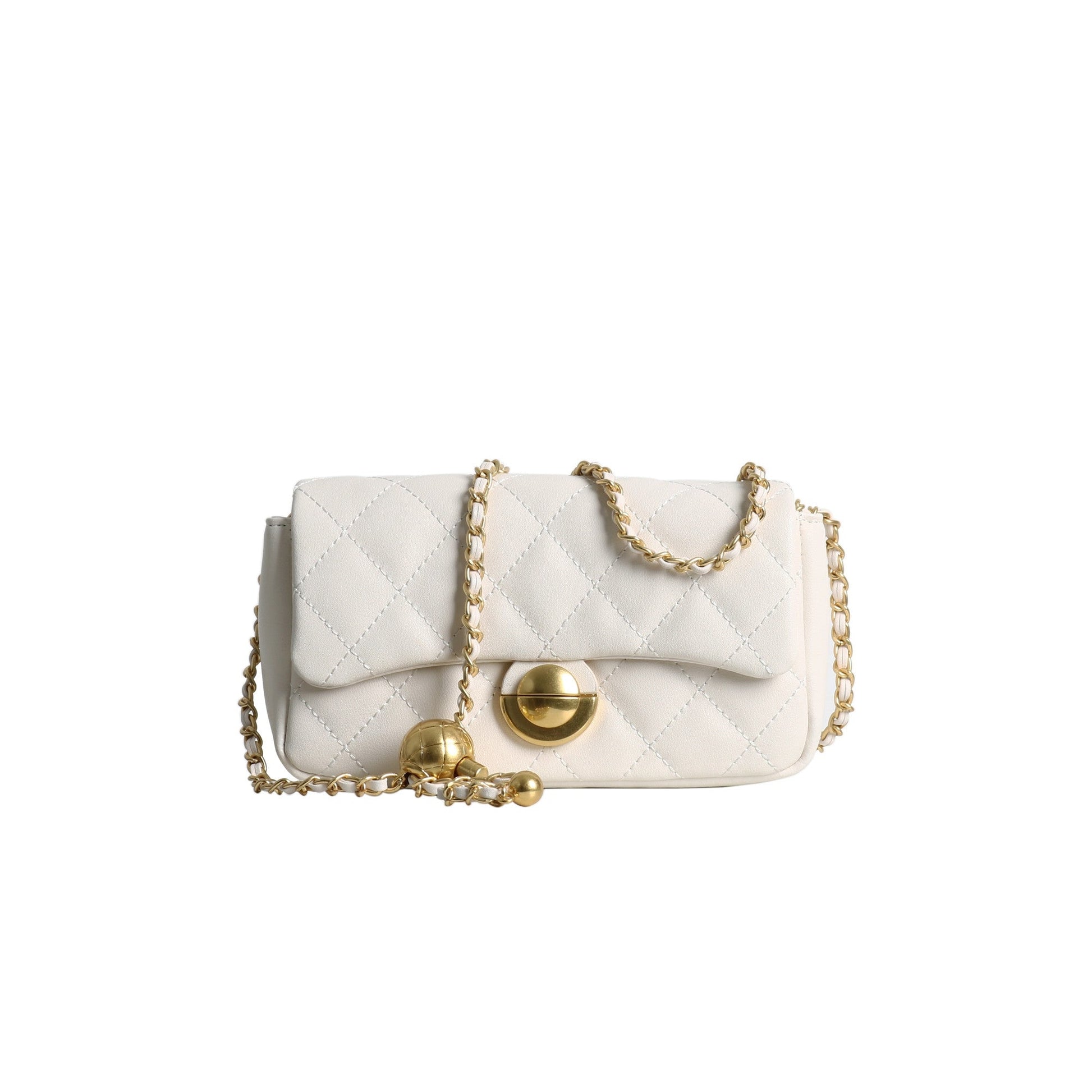 Womens Classic Leather Quilted Adjustable Chain Golden Ball Cross Body Bag