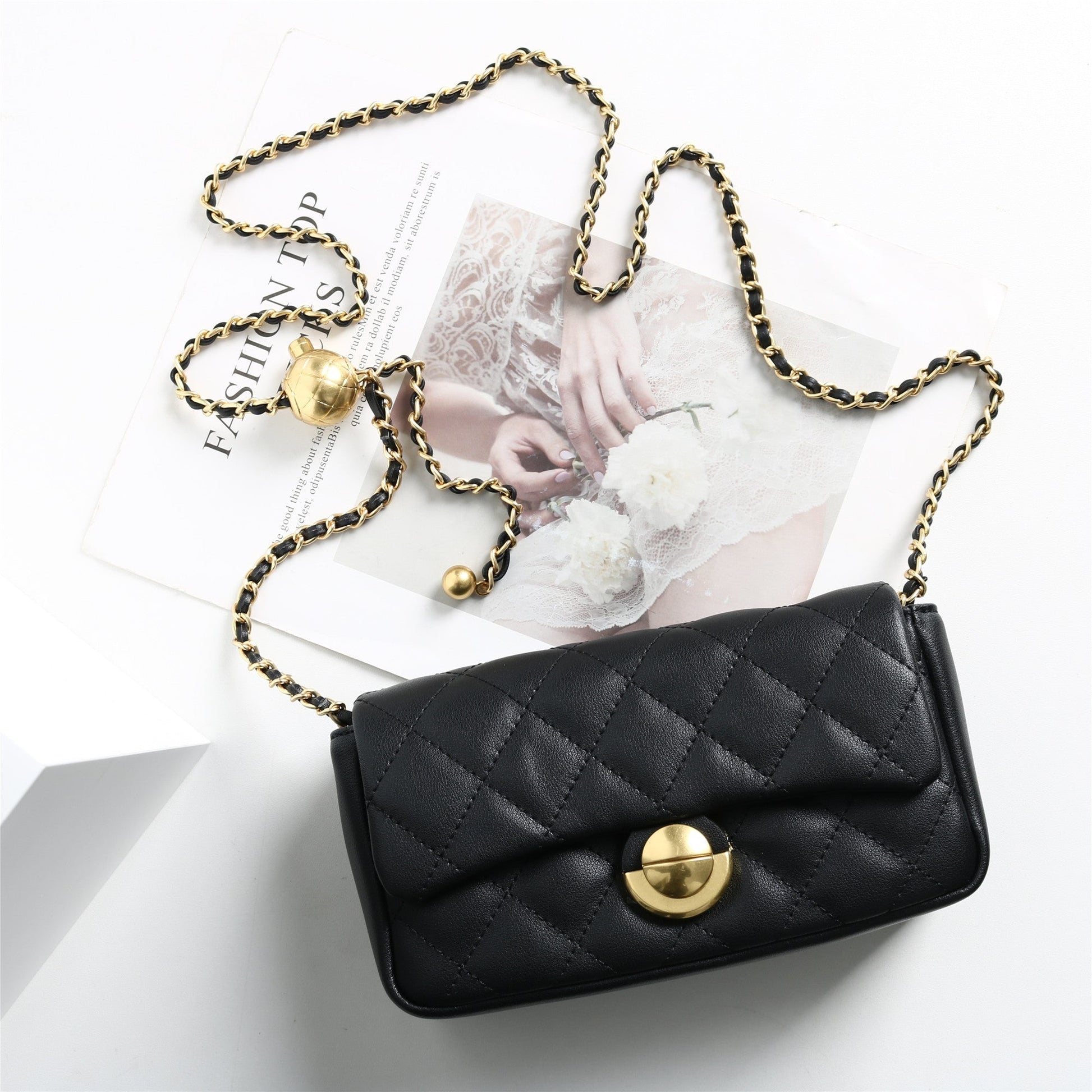 Womens Classic Leather Quilted Adjustable Chain Golden Ball Cross Body Bag