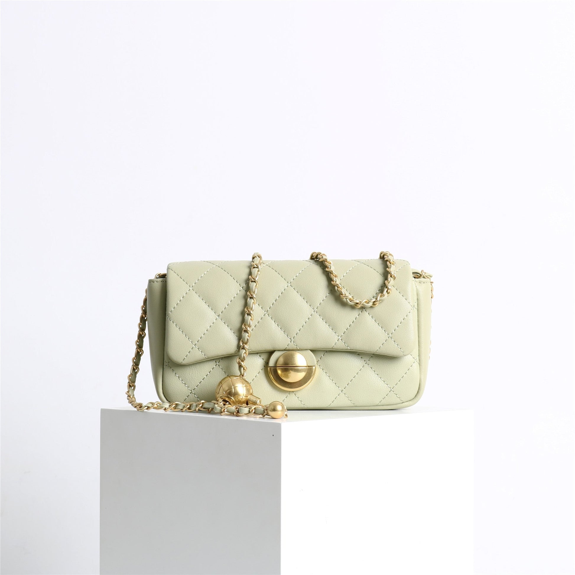 Womens Classic Leather Quilted Adjustable Chain Golden Ball Cross Body Bag