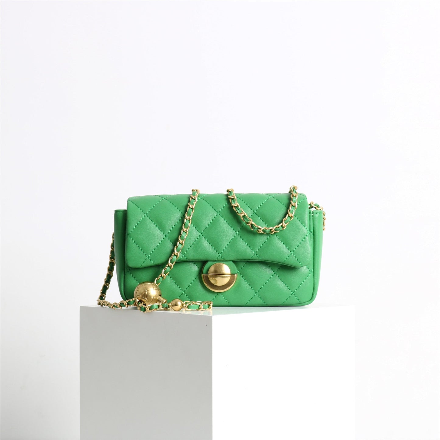 Womens Classic Leather Quilted Adjustable Chain Golden Ball Cross Body Bag