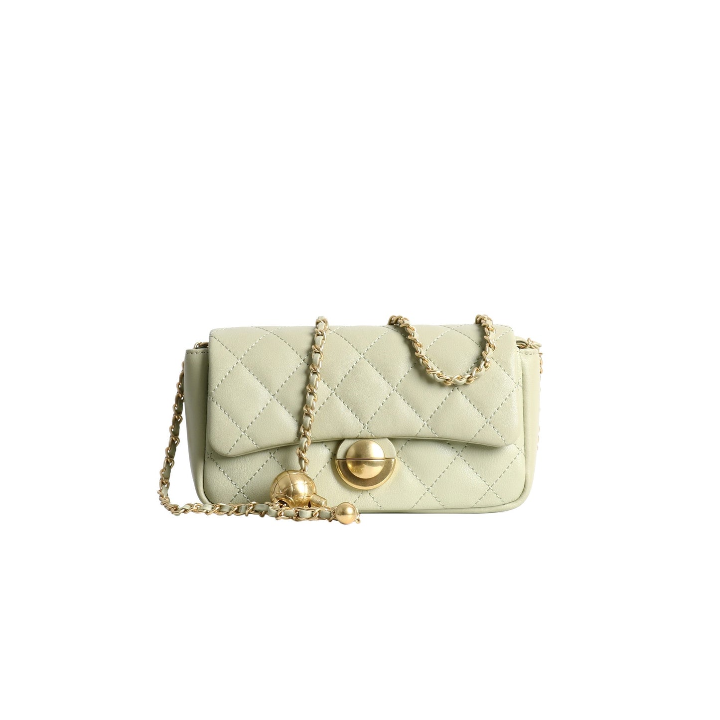 Womens Classic Leather Quilted Adjustable Chain Golden Ball Cross Body Bag