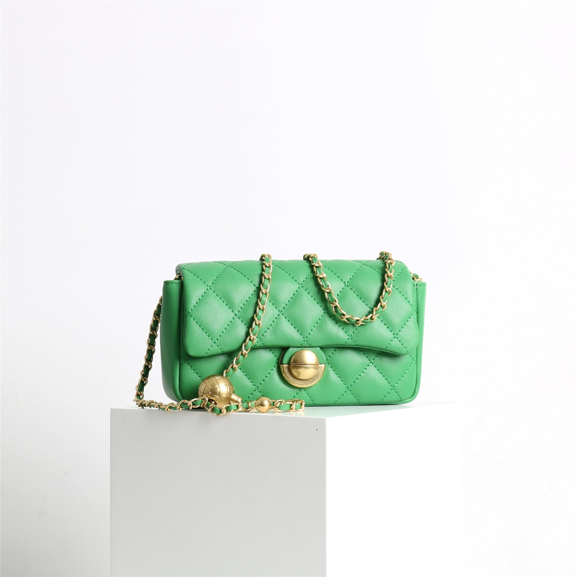 Womens Classic Leather Quilted Adjustable Chain Golden Ball Cross Body Bag
