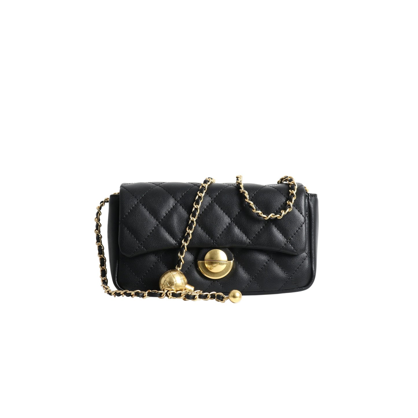 Womens Classic Leather Quilted Adjustable Chain Golden Ball Cross Body Bag