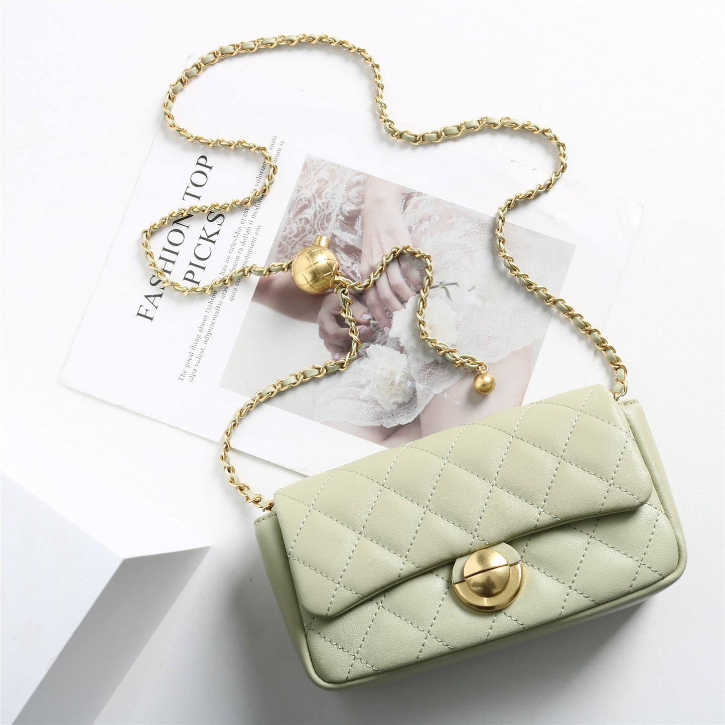 Womens Classic Leather Quilted Adjustable Chain Golden Ball Cross Body Bag