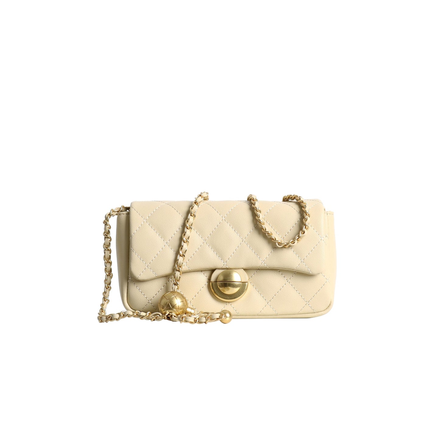 Womens Classic Leather Quilted Adjustable Chain Golden Ball Cross Body Bag